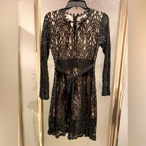 NWOT Juniors Black Lace Short Dress with Nude Lining Size L